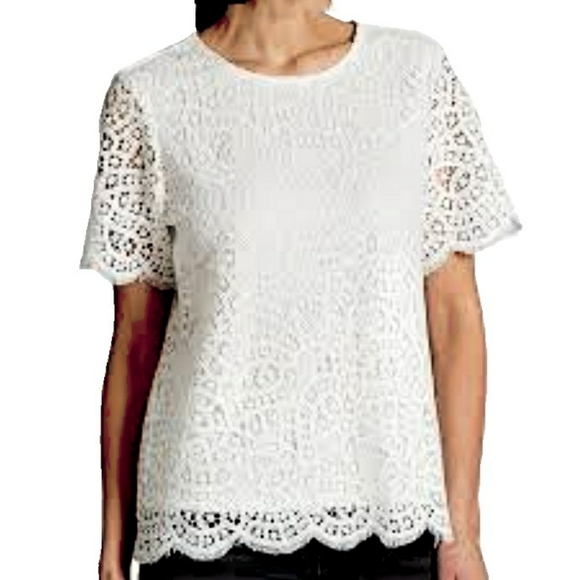 NWT-Philosophy Black or White Lace Short Slv Top - Picture 2 of 9